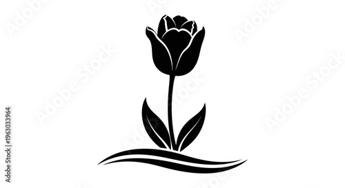 Elegant Black Silhouette of a Single Tulip Flower.