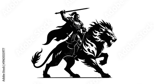 Warrior Riding Majestic Lion Symbolizing Power and Strength.