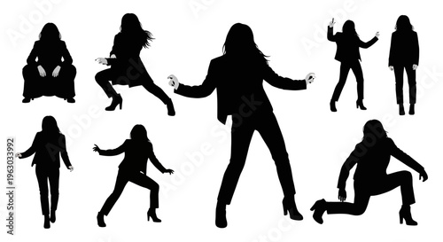 Collection of Diverse Female Silhouettes in Dynamic Poses.