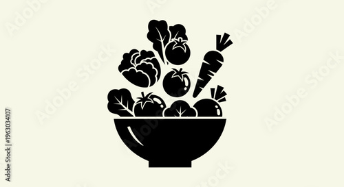 Fresh Vegetable Salad Bowl Icon Illustration.