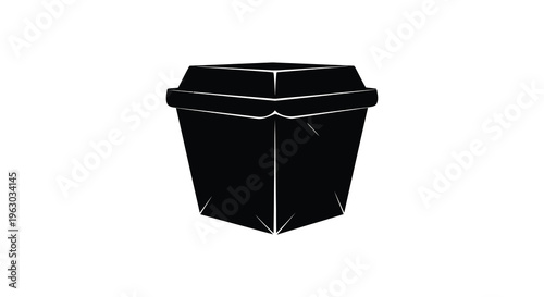 Black takeout container graphic sharply defined and minimalist silhouette