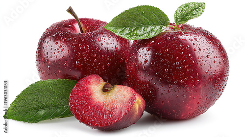 Red apple whole pieces set isolated on white background