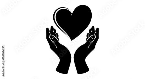 Hands holding a black heart symbol of love.