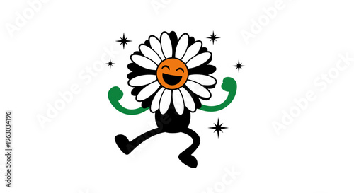 Happy Dancing Daisy Flower Character Illustration.