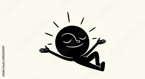 Happy sun character relaxing with eyes closed.