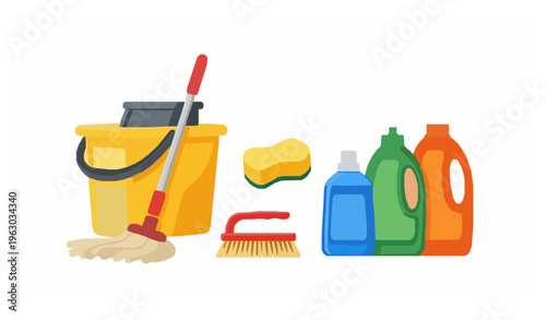 Professional cleaning tools flat illustration housekeeping equipment vector