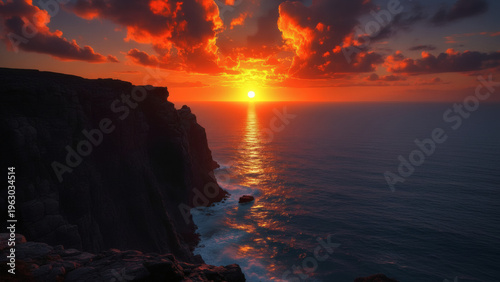 Dramatic Ocean Sunset Over Cliff