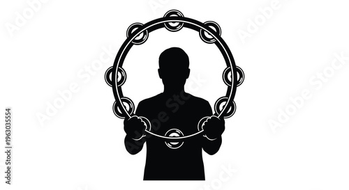 Person playing a tambourine a striking black form silhouette
