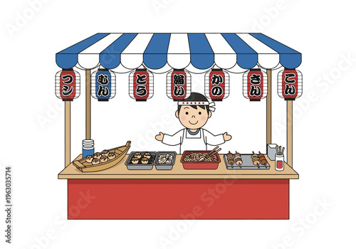 Japanese street food vendor at a festival stall.