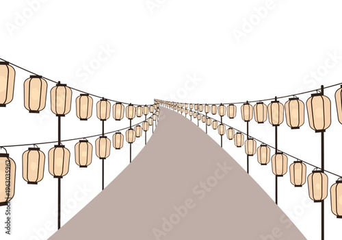 Illuminated Pathway Lined with Traditional Japanese Lanterns.