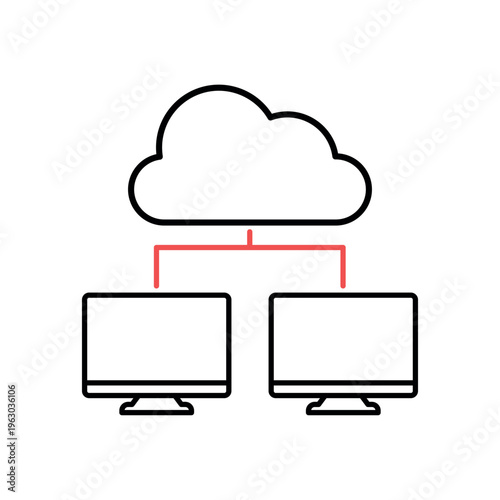 icon a digital infrastructure with cloud network and connected computer monitors, isolated against a clean background.