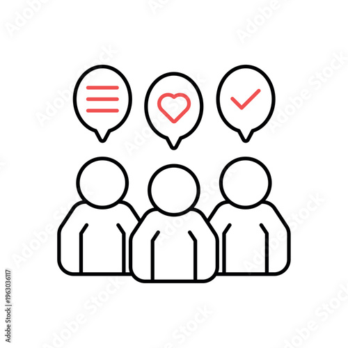icon a community engagement with group of people and sentiment bubbles, isolated against a clean background.