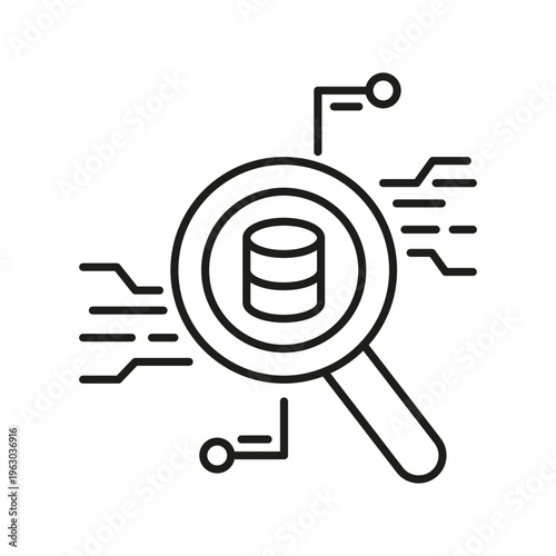 Ai data analysis line icon focus on database search concept