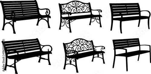 Park and Garden Bench Collection - Outdoor Furniture Seating Vector Silhouettes