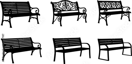 Park and Garden Bench Collection - Outdoor Furniture Seating Vector Silhouettes