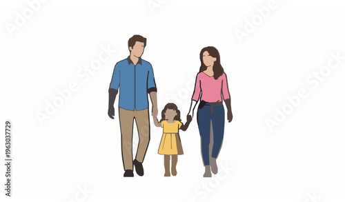 Family Walking Together Outdoor Leisure Time Flat Vector Illustration Simple Characters
