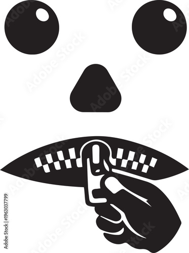 Face with zipped shut mouth Vector, illustration