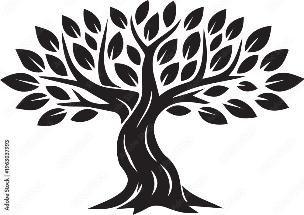 Obraz premium Black silhouette of leafy tree Vector, illustration