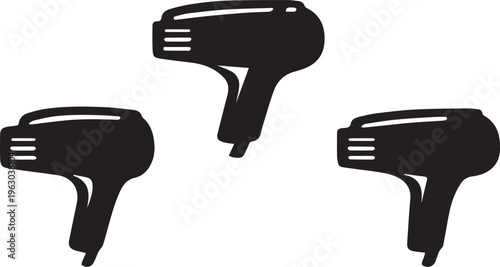 Three black hair dryer silhouettes Vector, illustration