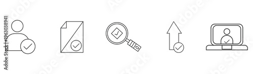 Set of checkmark vector line icons. confirmation, certification, thumps up, validation, document, accept, checklist icon. vector illustration