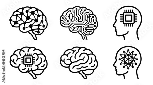 Artificial intelligence AI pictogram. Technology related to artificial intelligence, computers and systems that are intelligent, graphic of robot. Vector ai generated logo or symbol. Tech icon