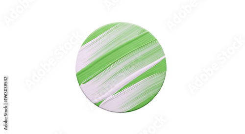 Green and white paint strokes on a circular surface