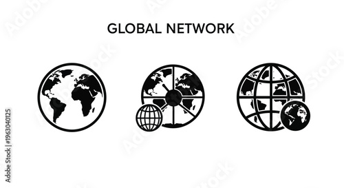 Global network connections represented by world map icons a silhouette