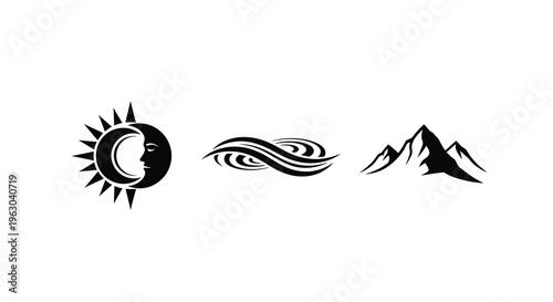 Minimalist celestial and landscape designs presented as a striking silhouette