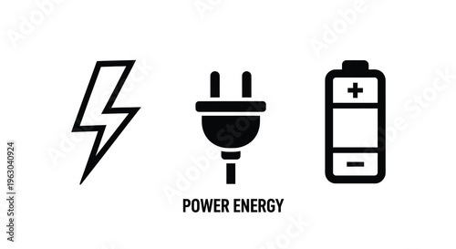 Energy icons depicting power plug and battery a clean silhouette