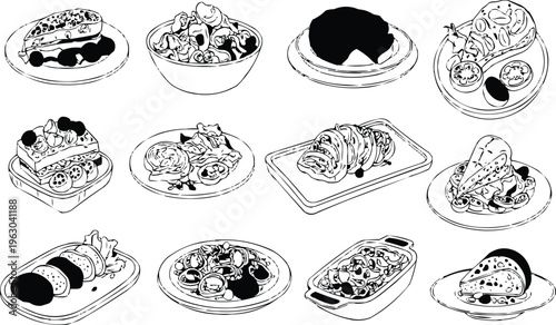 The picture showcases different aesthetic methods of serving and presenting food, reflecting different dining experiences and preferences.