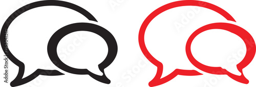 Two chat bubbles isolated on white background in black and red