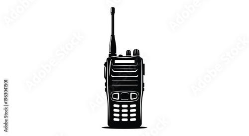 A detailed black silhouette of a two way radio communication device silhouette