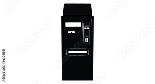 Black vending machine with card reader shown as a silhouette