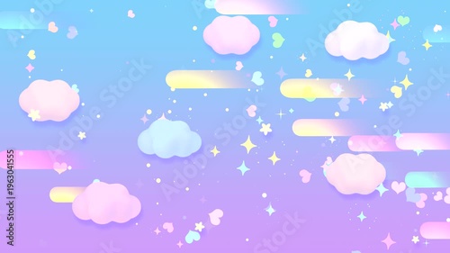 Cartoon clouds and stars in the sky animation. (loop)