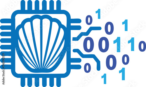 a striking visual representation of a microchip with binary code floating around it, symbolizing the fusion of hardware and digital data processing