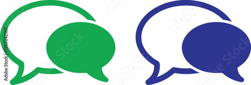 Green and blue speech bubbles isolated on white background