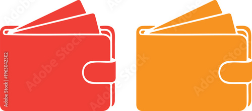 Colorful vector illustration of two wallets with cash isolated on white background