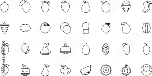 Black and White Mango Fruit Icon Set Vector Collection for Tropical Food Design