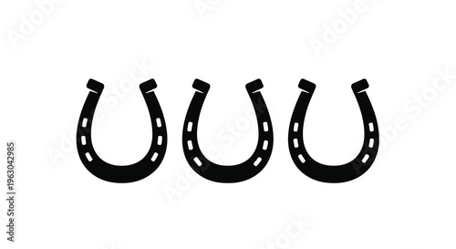 Four black horseshoes arranged in a row simple graphic silhouette