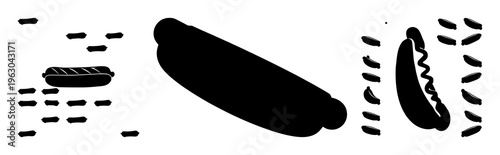 Hot dog silhouette set with a single-line bold black shape and minimalist geometric style featuring fast food, portable snack, grilled meat with silhouette and iconography