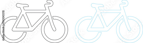 Vector illustration of bicycles in black and blue lines isolated on white background