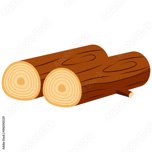 Two short brown logs side by side, natural wood, forest resource, organic material, timber.