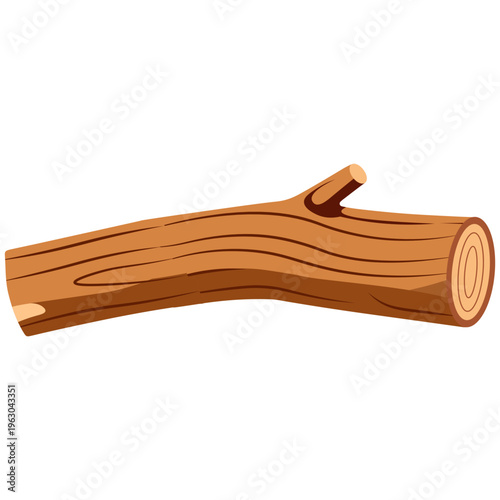 Single brown log with small branch, natural wood, forest resource, organic material, timber.