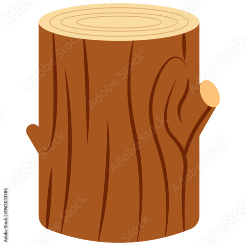 Tree stump with bark texture and branch stubs ideal for forestry graphics, nature illustrations, and timber elements with flat vector style.