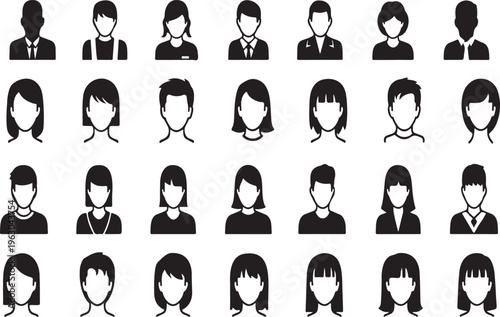 Diverse collection of stylized female avatar icons set
