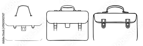 Briefcase professional handle icon set with simple line art design featuring simple design, minimalist, black and white with illustrations and graphics
