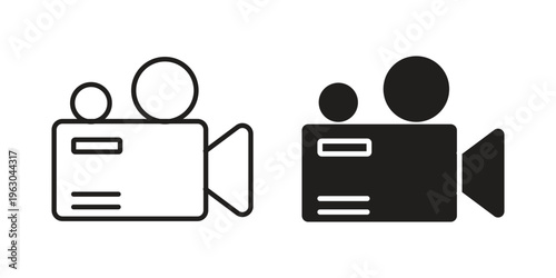 Video camera icon with editable stroke and solid design vectors