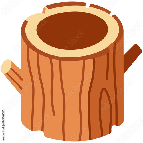 Hollow tree stump with visible bark texture and open center perfect for nature illustrations and forestry graphics with flat vector style.
