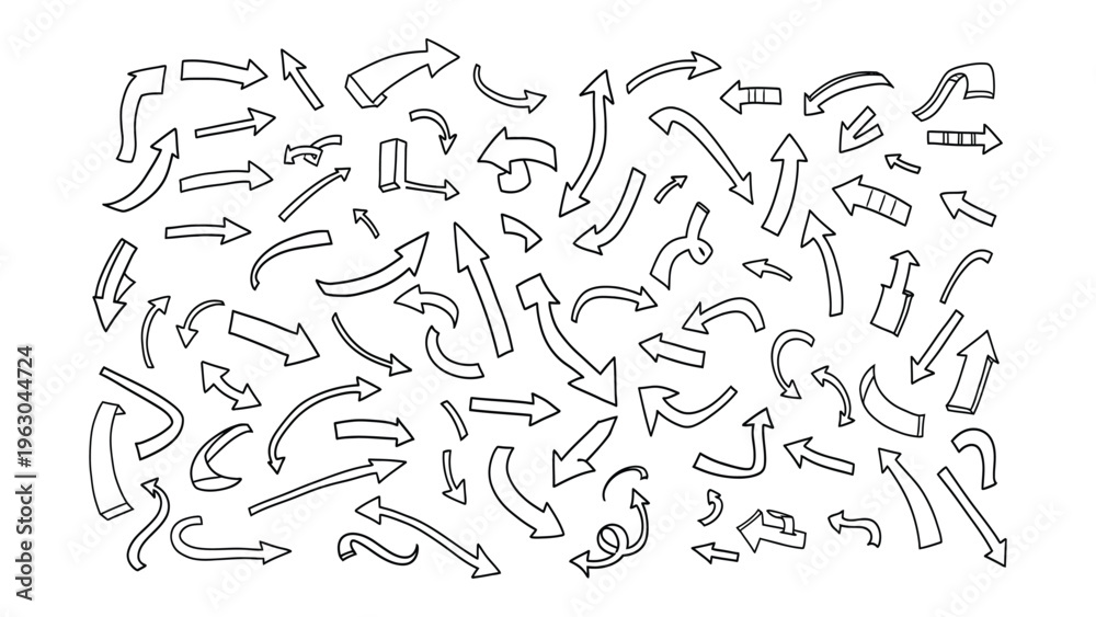 Fototapeta premium A collection of various black arrows pointing in different directions on a white background