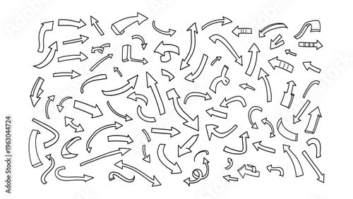 A collection of various black arrows pointing in different directions on a white background